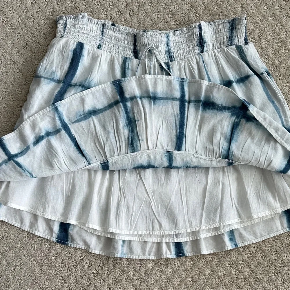 Pilcro/Anthropologie Tie-Dye Linen Blend Mini Skirt Blue Motif XL Boho Beach NWT - Picture 7 of 16